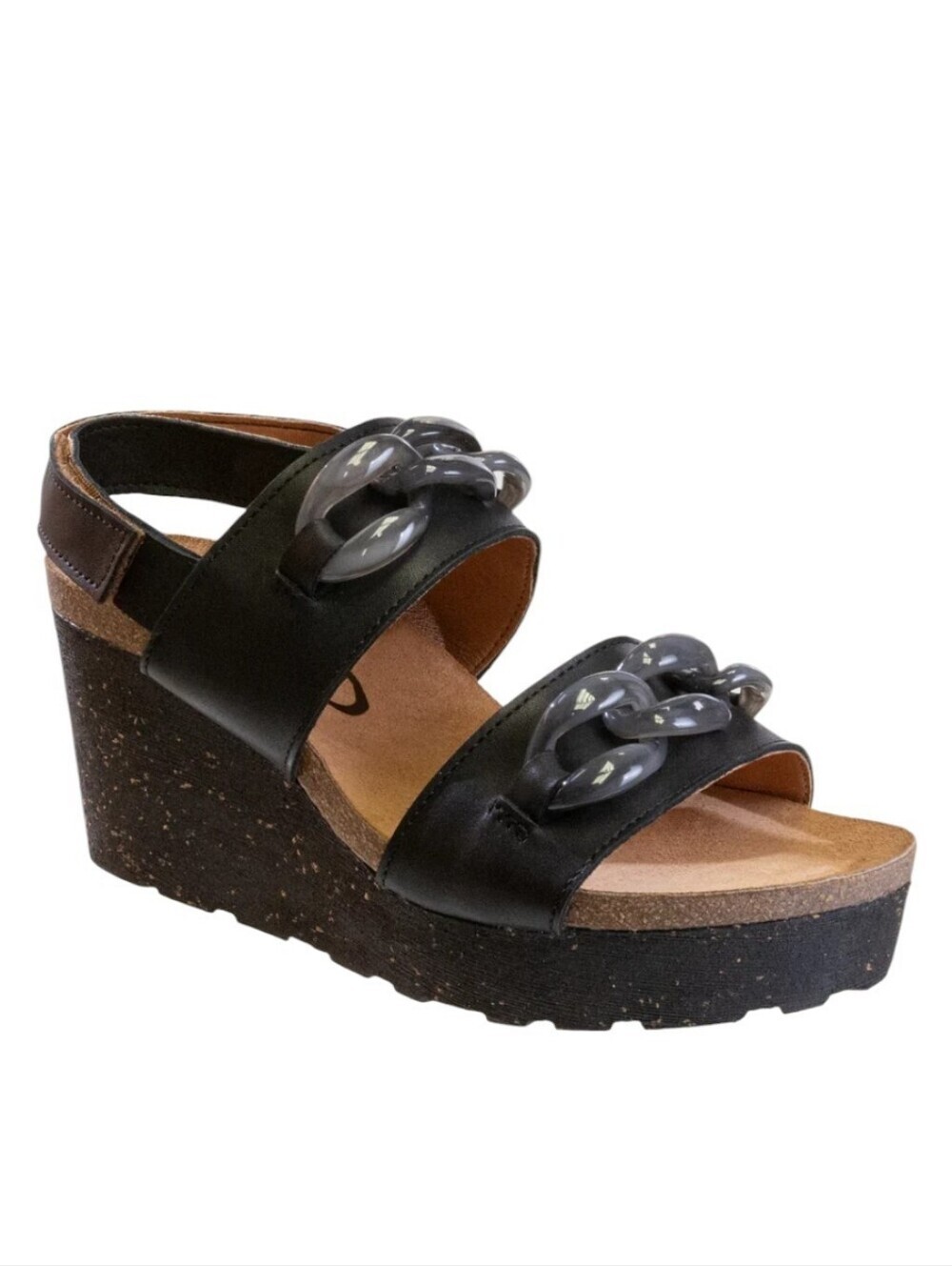 OTBT Fair Isle Platform Wedge Sandal Black Chain Women's 8